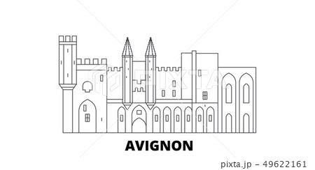 France, Avignon Landmark line travel skyline set. France, Avignon Landmark outline city vector 49622161