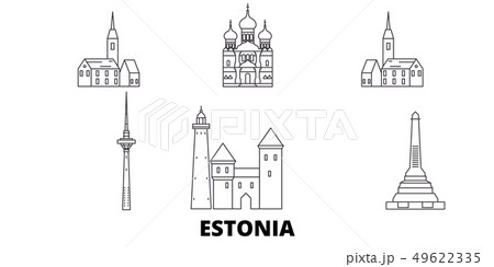 Estonia line travel skyline set. Estonia outline city vector illustration, symbol, travel sights 49622335