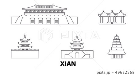 China, Xian line travel skyline set. China, Xian outline city vector illustration, symbol, travel 49622568