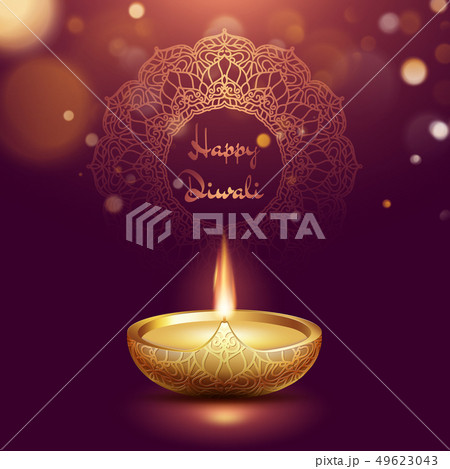 Happy diwali diya oil lamp template. Indian deepavali hindu festival of lights. EPS 10 49623043