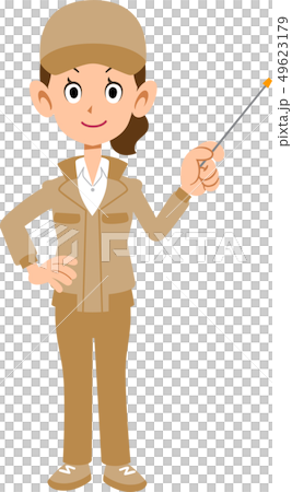 Woman in beige work clothes with pointing stick 49623179