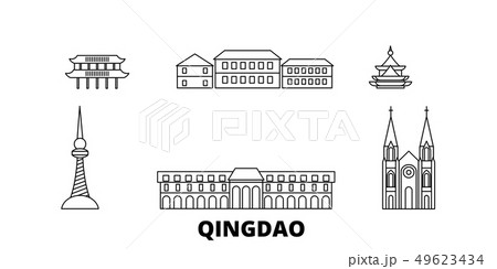 China, Qingdao line travel skyline set. China, Qingdao outline city vector illustration, symbol 49623434
