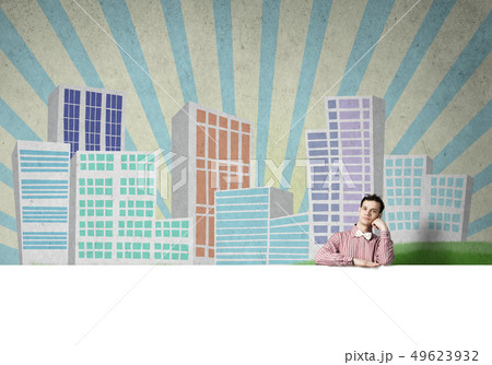 Bored man with banner Bored man with banner 49623932
