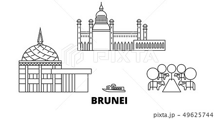 Brunei line travel skyline set. Brunei outline city vector illustration, symbol, travel sights 49625744