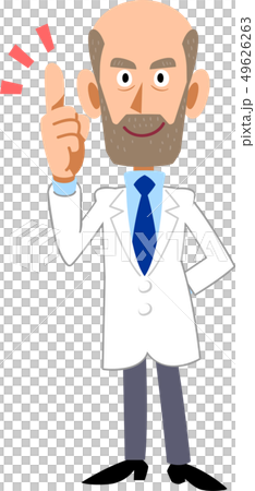 Male in white coat holding index finger Male in white coat holding index finger 49626263