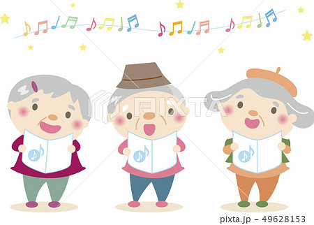 シニア 高齢者５ 楽譜を見て唄う のイラスト素材