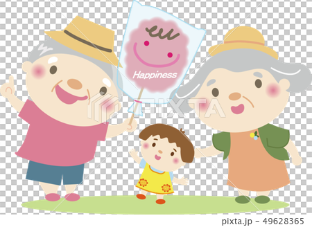 シニア・高齢者10（孫に綿菓子　おじいさん＆おばあさん） 49628365