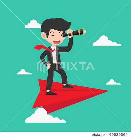 businessman with a telescope on Red Paper plane businessman with a telescope on Red Paper plane 49629064
