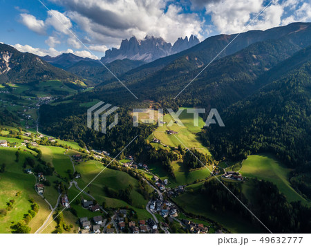 Santa Maddalena village in front of the Geisler, Val di Funes, Italy, Europe. Santa Maddalena village in front of the Geisler, Val di Funes, Italy, Europe. 49632777