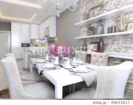 Dining and kitchen in neoclassical style Dining and kitchen in neoclassical style 49633617