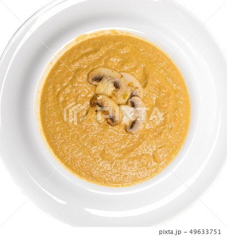 Mushroom cream soup. Top view. 49633751