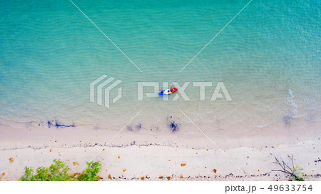 Aerial top view of kayaking around sea with shade Aerial top view of kayaking around sea with shade 49633754