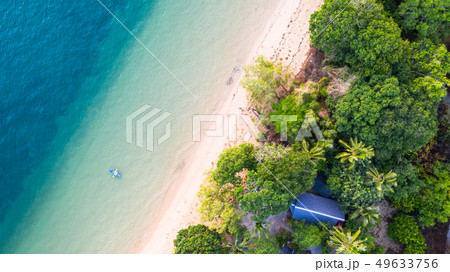 Aerial top view of kayaking around sea with shade 49633756