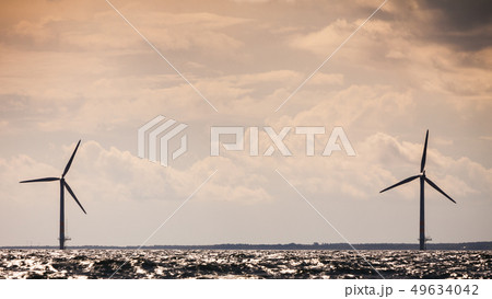 Wind turbines farm in Baltic Sea, Denmark 49634042