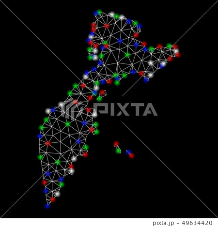 Bright Mesh Wire Frame Kamchatka Map with Flash Spots 49634420