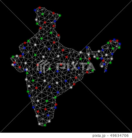Bright Mesh Carcass India Map with Light Spots Bright Mesh Carcass India Map with Light Spots 49634706