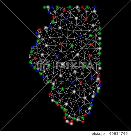 Bright Mesh Wire Frame Illinois State Map with Light Spots Bright Mesh Wire Frame Illinois State Map with Light Spots 49634746