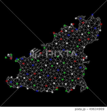 Bright Mesh Wire Frame Guernsey Island Map with Flash Spots Bright Mesh Wire Frame Guernsey Island Map with Flash Spots 49634909