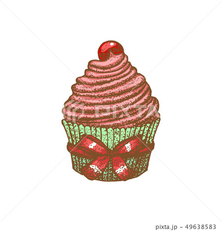 Colored Cupcake with Cherry in Hand-Drawn Style Colored Cupcake with Cherry in Hand-Drawn Style 49638583
