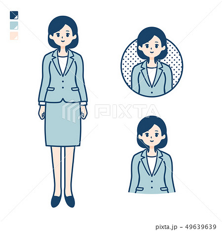 スーツの若い女性が微笑んでいるイラストセットのイラスト素材