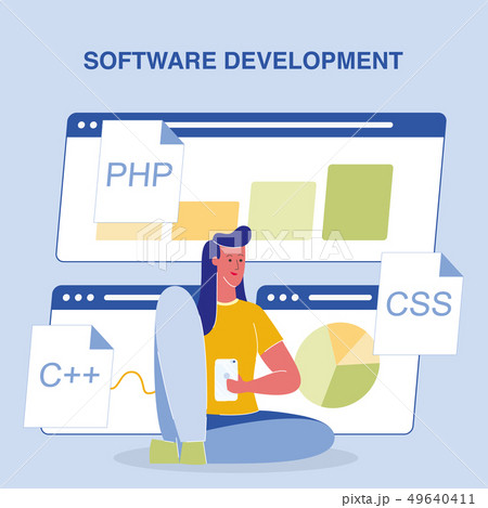 Software Development Color Vector Poster with Text Software Development Color Vector Poster with Text 49640411