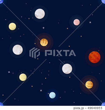 Space print. Seamless vector pattern. Different colored planets of the Solar system and stars. 49640955