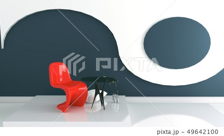 Living room with red armchair and vase on dark blu 49642100
