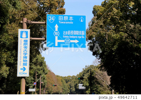 神武天皇陵（畝傍御陵）前にある道路標識（青信号） 49642711