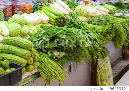 Various asian vegetables in the market 49645350