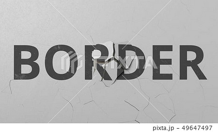Breaking concrete wall with painted BORDER word. Conceptual 3D rendering 49647497