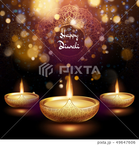 Happy Diwali illustration of burning diya. Holiday background. EPS 10 49647606