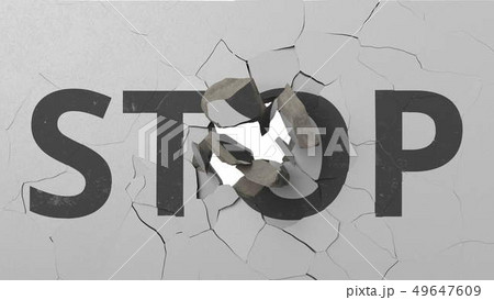 Breaking concrete wall with painted STOP word. Conceptual 3D rendering 49647609