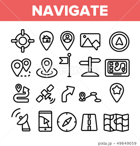 Navigation Linear Vector Thin Icons Set Symbol 49649059