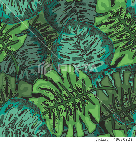 Bright pattern with overlapping monstera leaves Bright pattern with overlapping monstera leaves 49650322