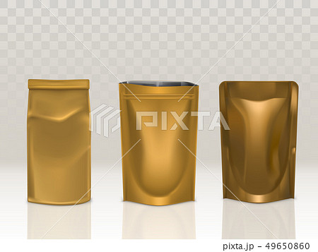 Golden paper or foil food bag package set isolated Golden paper or foil food bag package set isolated 49650860