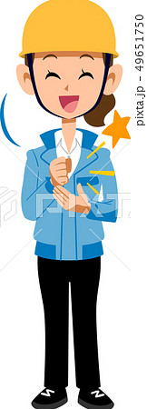 納得する建築現場作業員の女性　青い作業着 49651750