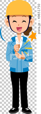 納得する建築現場作業員の女性　青い作業着 49651750
