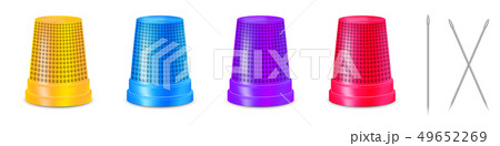 Creative illustration of needle, thimble isolated on white background. Art design sewing tailor 49652269