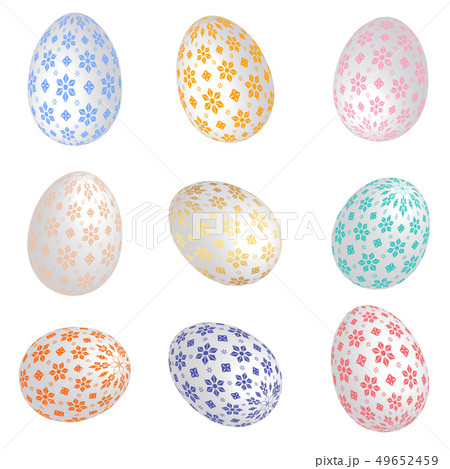 Set of realistic 3D Easter eggs of pastel shades with flower patterns. 49652459