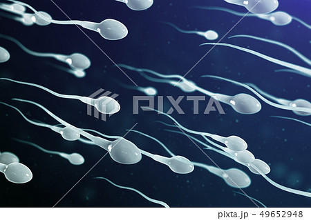 3D illustration sperm approaching egg cell, ovum. Natural fertilization - close-up view. Conception 49652948