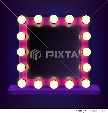 Creative illustration of makeup frame with light, volumetric marquee mirror isolated on background 49653043