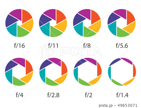 Creative illustration of camera shutter aperture with different iso isolated on background. Art Creative illustration of camera shutter aperture with different iso isolated on background. Art 49653071