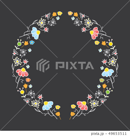 Round flower Frame hand drawn sketch doodles. Round flower Frame hand drawn sketch doodles. 49653511