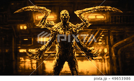 Creepy monster insect on orange background 49653986