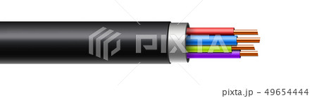Creative illustration of electric glowing lightning between colored break cable, copper wires with Creative illustration of electric glowing lightning between colored break cable, copper wires with 49654444