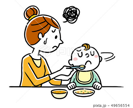 赤ちゃんに食事を与える母親のイラスト素材