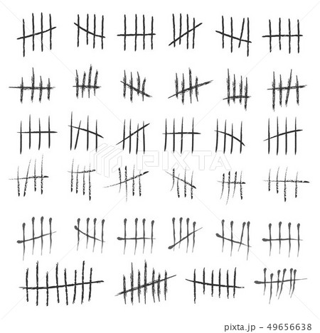 Creative illustration of counting waiting tally number marks isolated on background. Crossed out 49656638