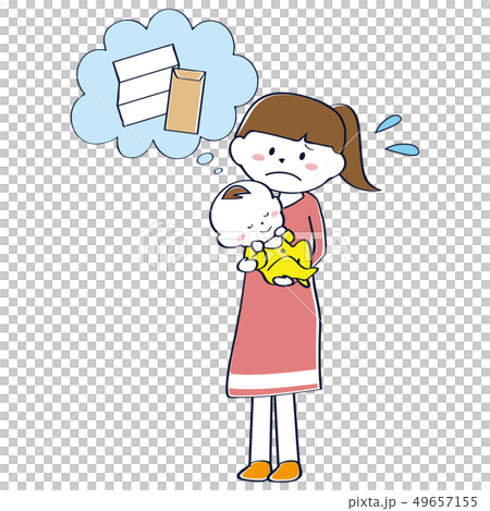 赤ちゃんを抱っこするポニーテールのママ　待機児童 49657155