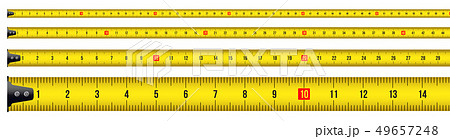 Creative illustration of tape measure, measuring tool, ruler, meter isolated on background. Art 49657248