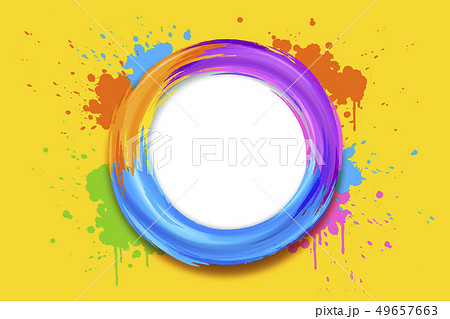 Holi colorful paint drops on yellow 49657663
